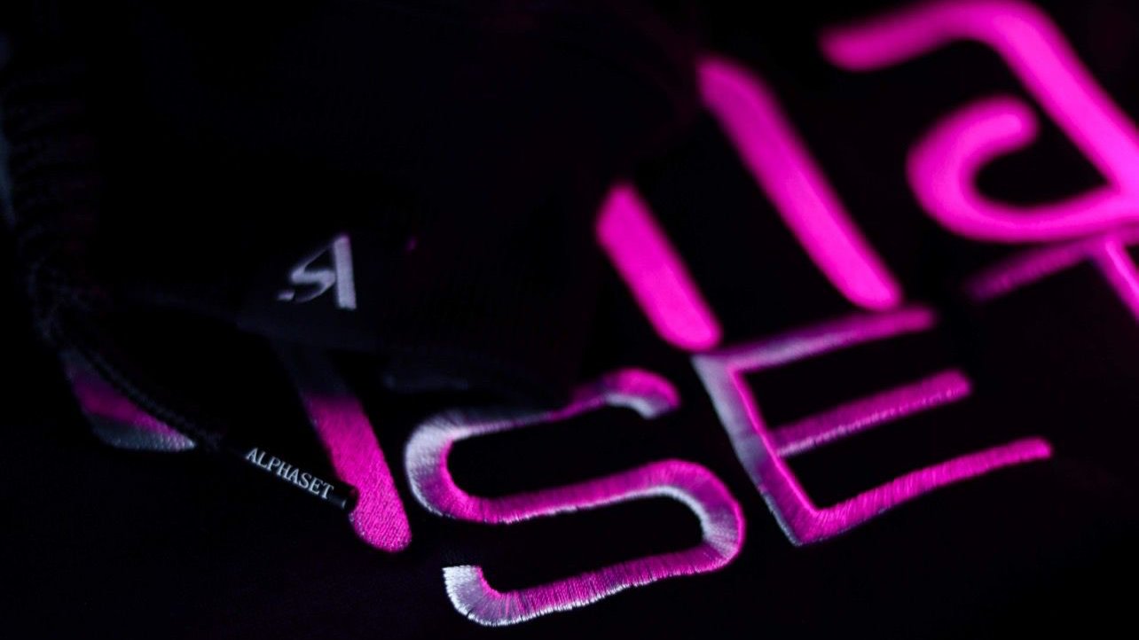 AlphaSET Apparel embroiled hoodie in black with branded tags on bands and branded drawstrings. 